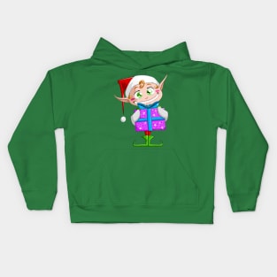 Christmas Elf Holding A Present Kids Hoodie